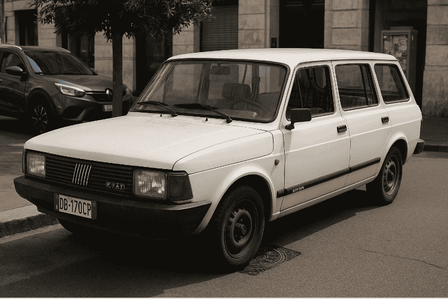Fiat Panorama branco estacionado em uma rua urbana.